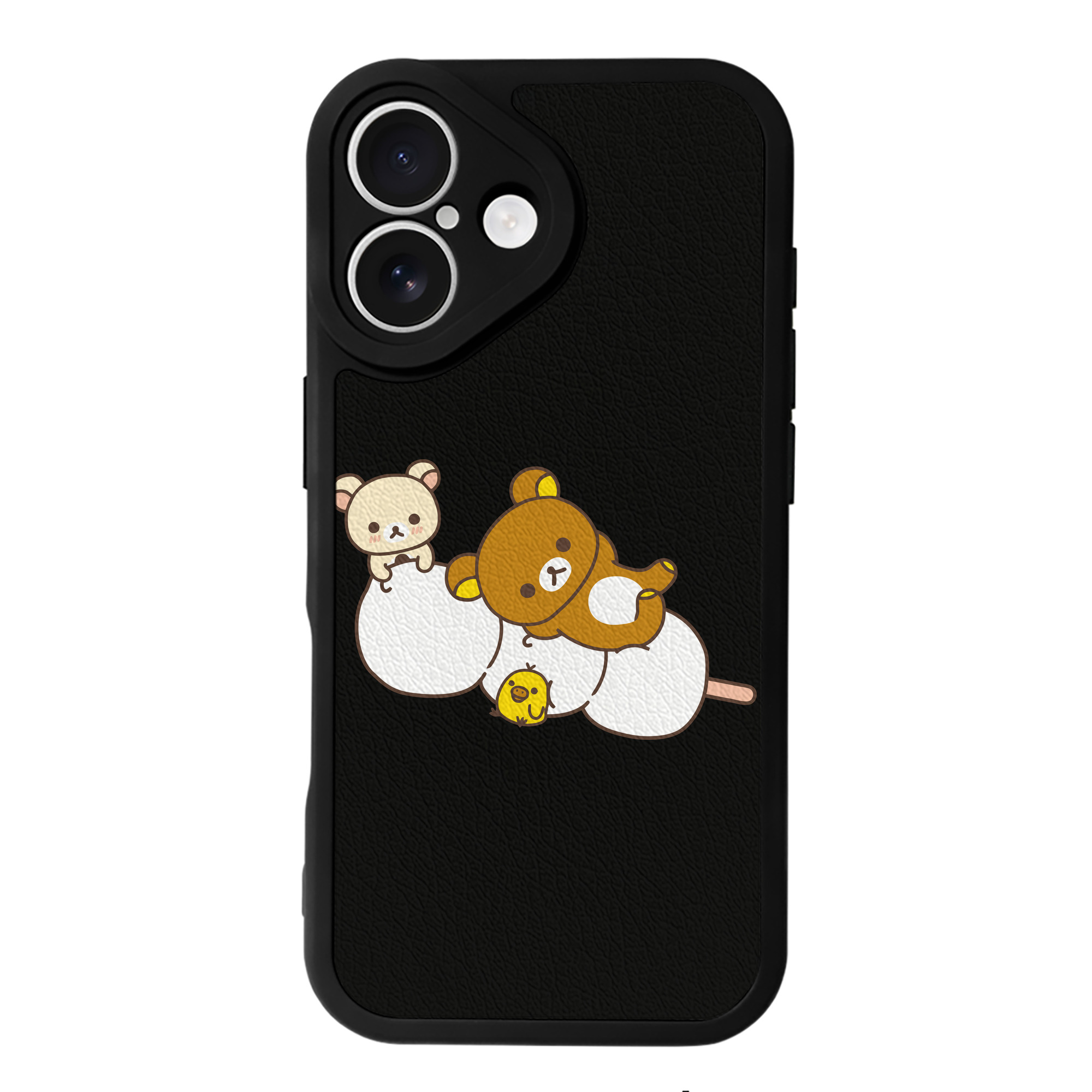 （画像用） リラックマ リラックマ キイロイトリ Rilakkuma Korilakkuma Kiiroitori 【iPhone 16シリーズ対応】シリコンスマホケース（レザー調） 材質：シリコン